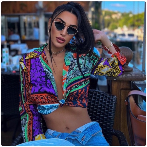 NWT Zara 2 Piece Cropped Printed Blouse and Knotted Skirt Set - Picture 4 of 16